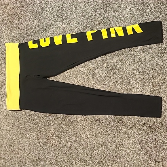 PINK Victoria's Secret Black and Yellow Foldover Leggings - Picture 2 of 6